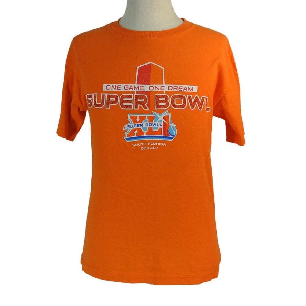 NFL T-Shirt Mens Medium Orange Super Bowl XLI 2007 Colts vs Bears Graphic Tee